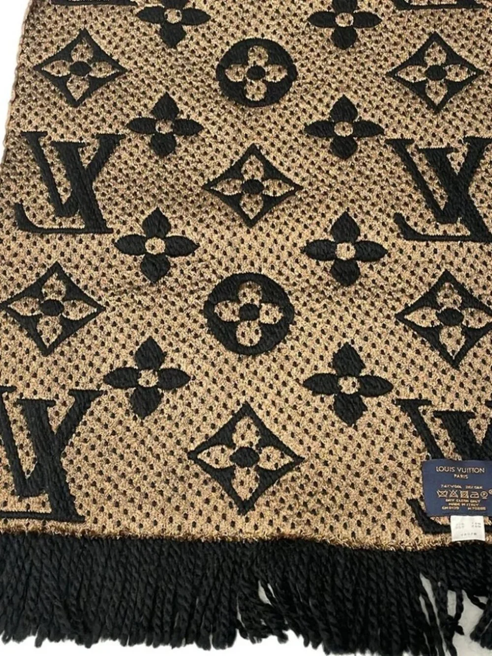 LOUIS VUITTON Echalb Giant Monogram Jungle M75885 Black Beige GM0139 Scarf Wool
